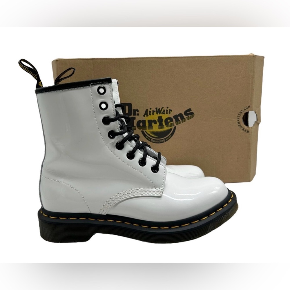 LIKE NEW Dr. Martens Women's 1460 Lace Up Fashion Boot, White Sendal, US10